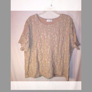 (S) Erena Woman's Short Sleeve Lace Overlay Blouse 3X Beige